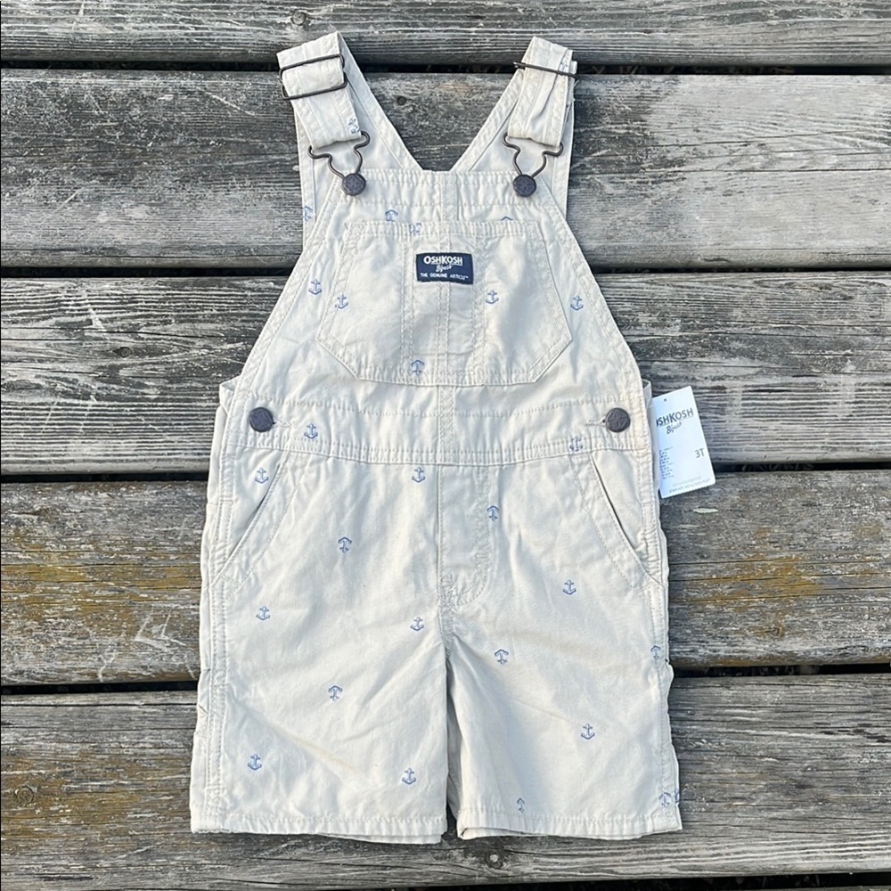 NWT OshKosh B'gosh Light Beige Overalls with Anchor Design 3T Unisex